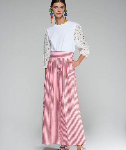 Pantalones anchos popelín rayas