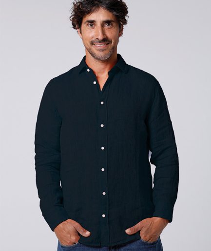 Camisa lino regular fit azul marino