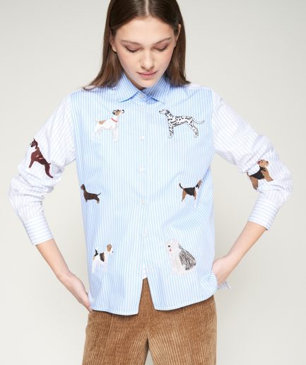 Camisa rayas perros bordados